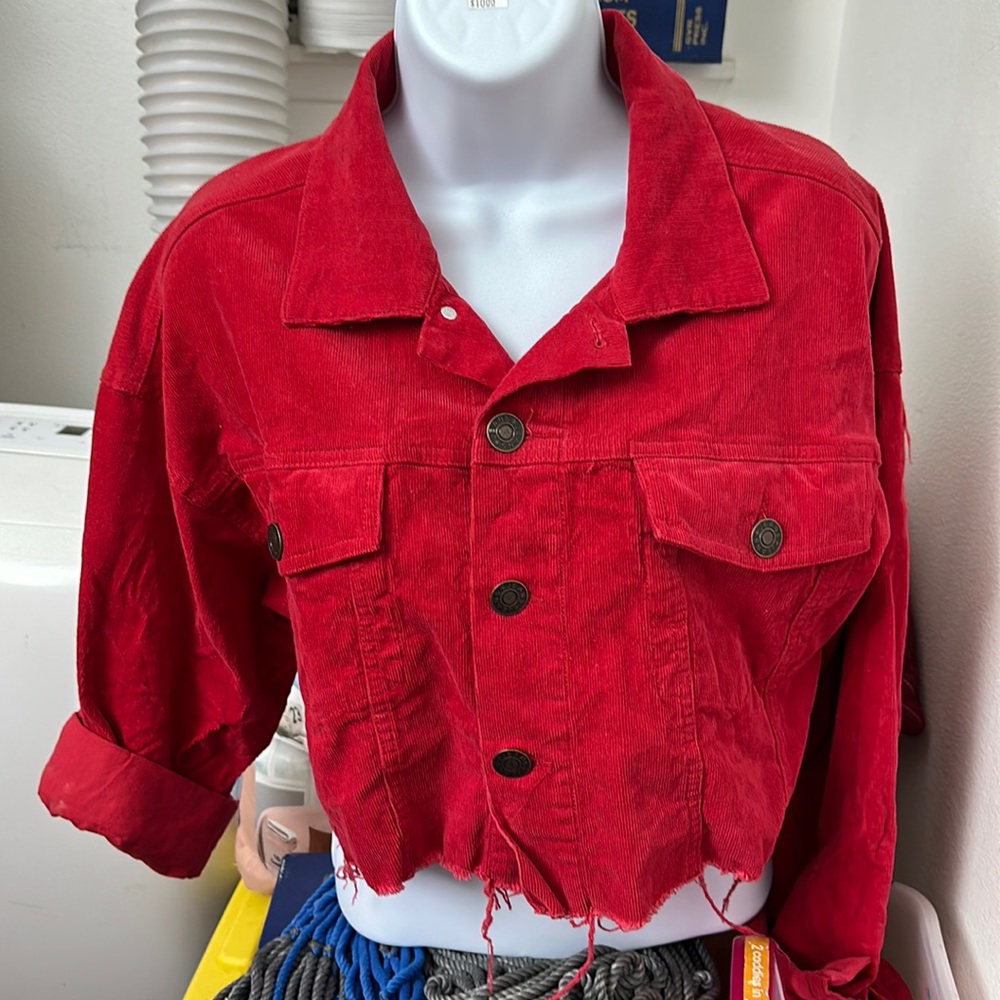 Distressed corduroy jeans jacket